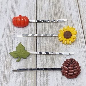 Set of 4 Fall Themed Hair Pins Pinecone, Leaf, Sunflower & Pumpkin Hair Pi…